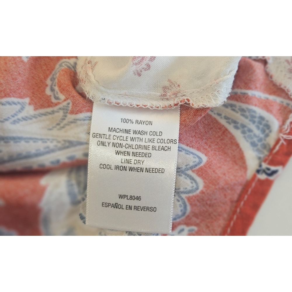 Style & Co Women L Mixed Print Rayon Button Shirt Floral Paisley Boho Rust Cream - Picture 4 of 6